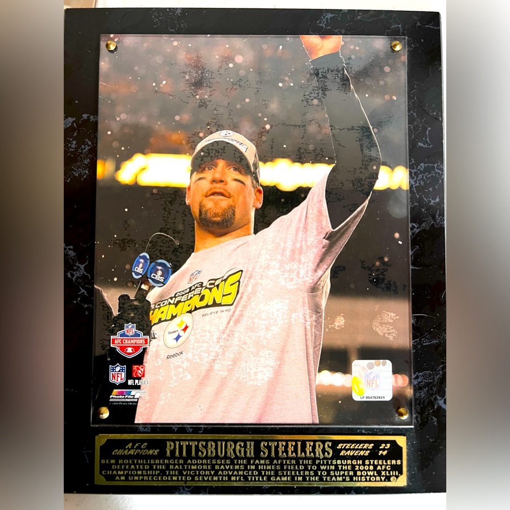 NFL Steelers plaque with Ben Roethlisberger picture as AFC Champions